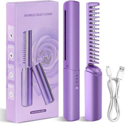 Meneflix™ Portable Mini Hair Straightener – Cordless, Rechargeable & Adjustable Hot Comb