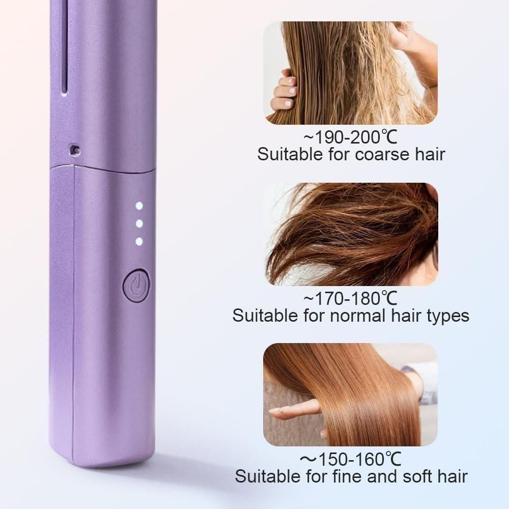 Meneflix™ Portable Mini Hair Straightener – Cordless, Rechargeable & Adjustable Hot Comb