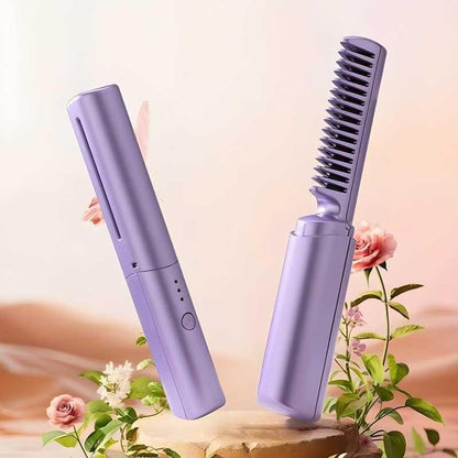 Meneflix™ Portable Mini Hair Straightener – Cordless, Rechargeable & Adjustable Hot Comb