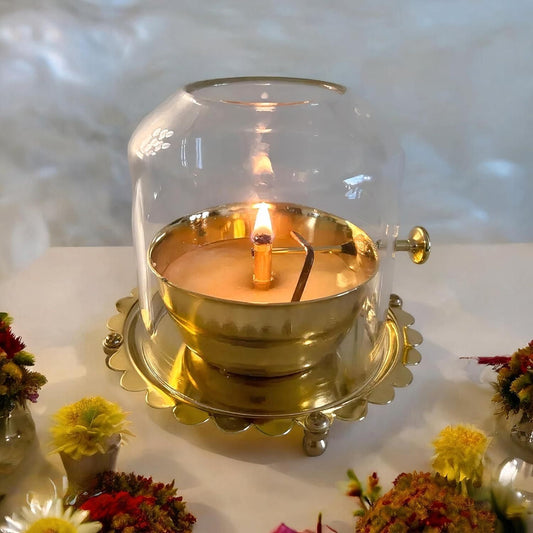 Shree Akhand Jyot Diya & Cover - Brass (पीतल) - Premium Quality ✅