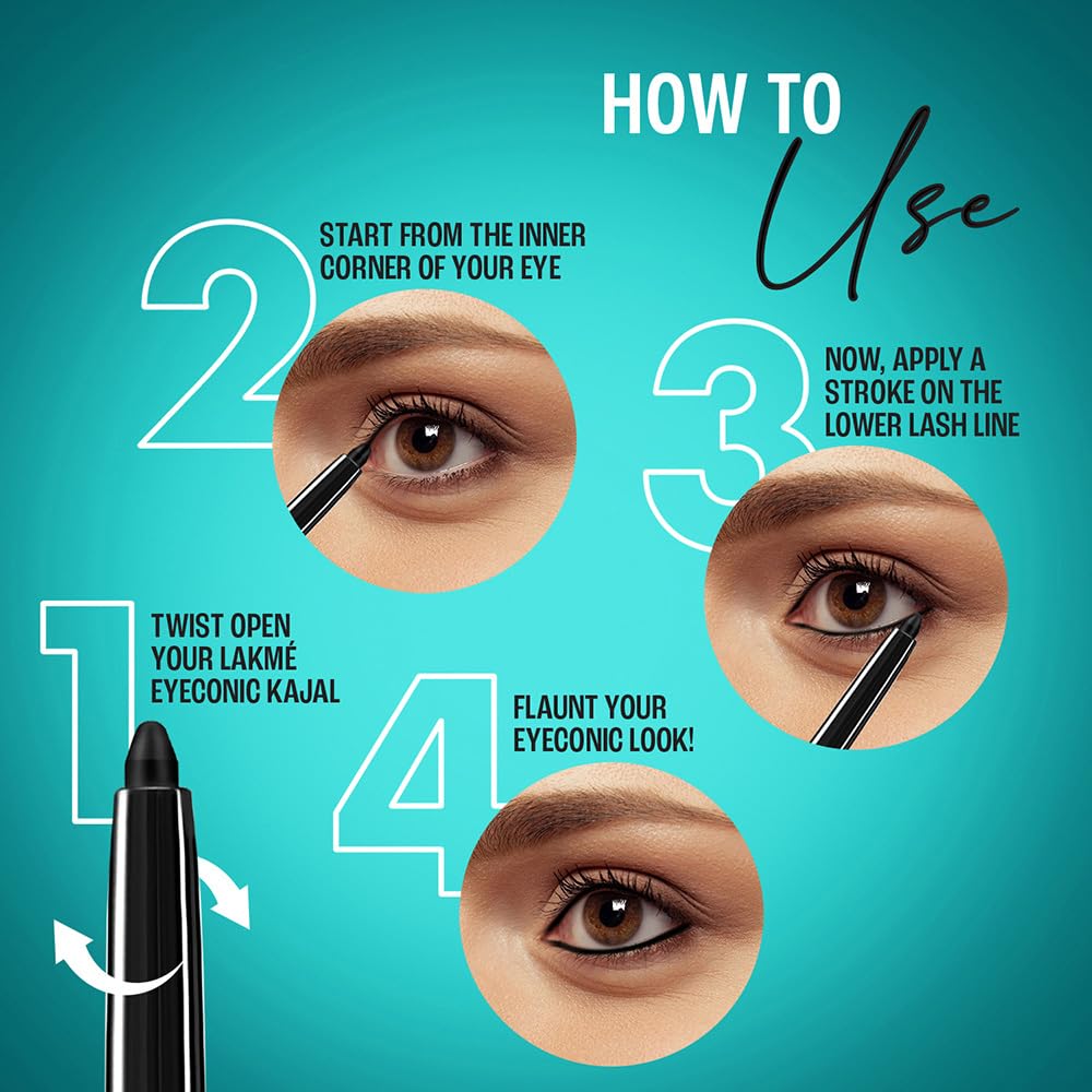 Lakmé Eyeconic Kajal Deep Black 0.35g | Smudge-Proof, Waterproof & Long-Lasting Eye Pencil