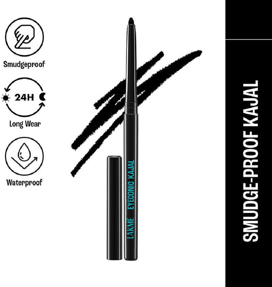 Lakmé Eyeconic Kajal Deep Black 0.35g | Smudge-Proof, Waterproof & Long-Lasting Eye Pencil
