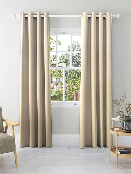 Premium Cream Blackout Curtains Set of 2 | Plain Solid Window & Door Curtains | Heavy Quality for Home