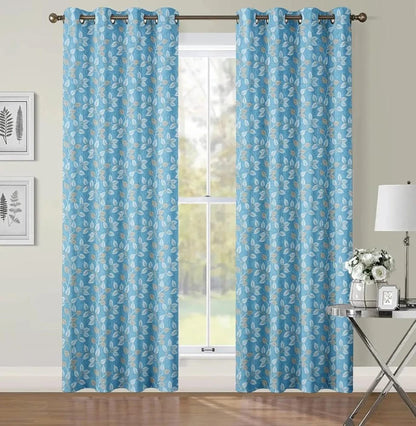 Aqua Room Darkening Curtains Set of 2 | Heavy Quality Polyester Eyelet Curtains for Door & Window | MSM Collection